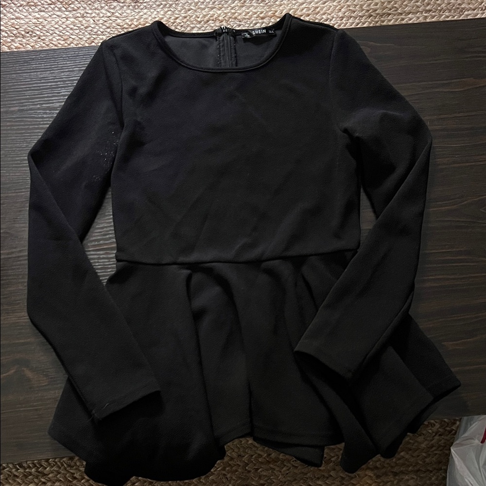 SHEIN Black Peplum Long Sleeve Top